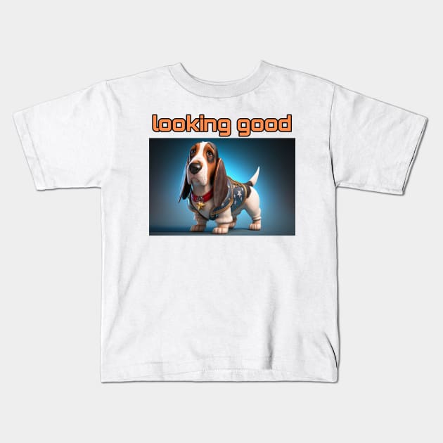 Basset Hound - Looking Good and dressed for success Kids T-Shirt by TheArtfulAI